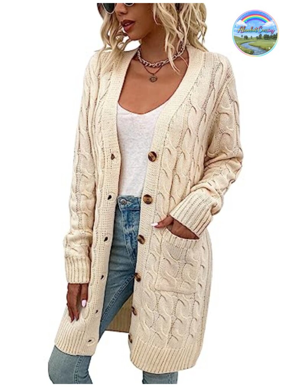 Women's Long Sleeve Cable Knit Cardigan Sweater Open Front Loose Outwear with